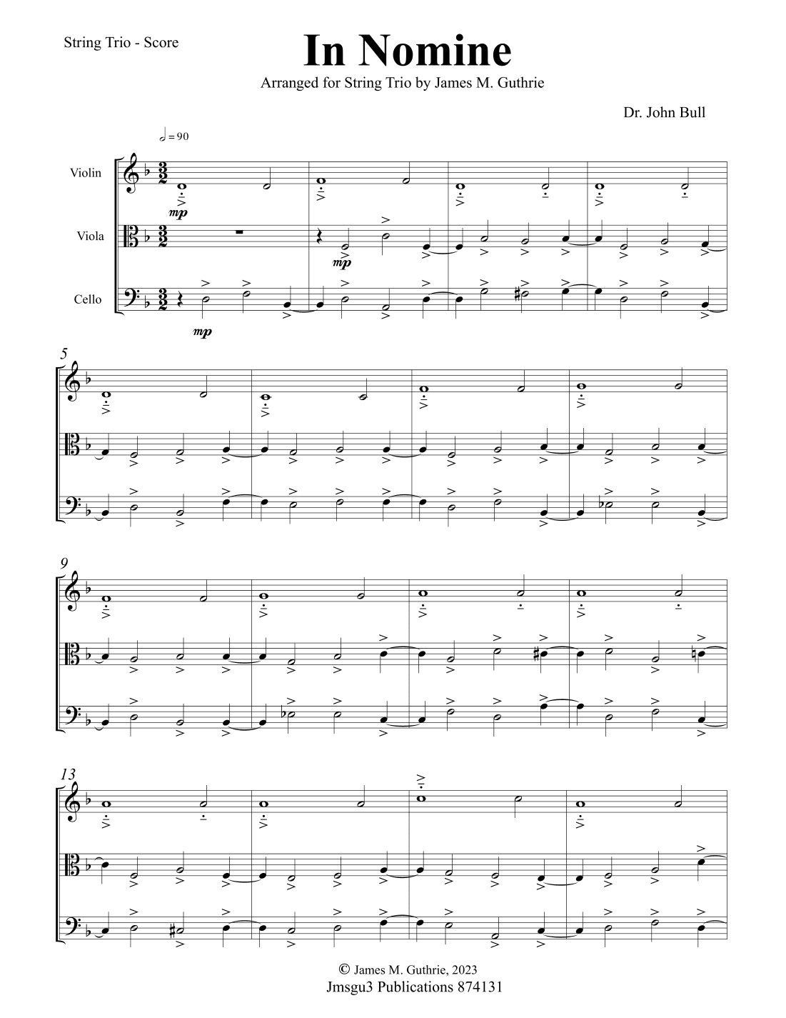 Bull: In Nomine for String Trio (arr. James M. Guthrie)