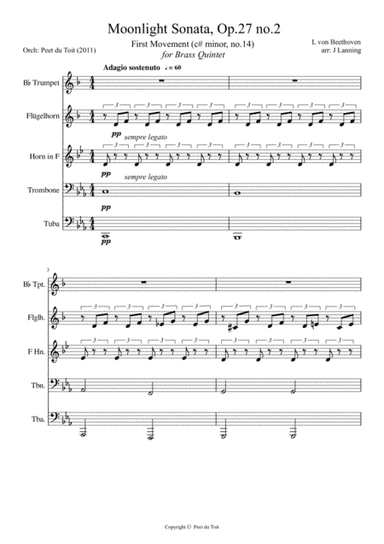 Andante sostenuto (I) from the Piano Sonata No. 14 in C? minor - L von Beethoven (Brass Quintet) (arr. Jerry Lanning & Peet du Toit)
