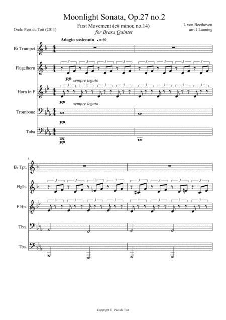 Andante sostenuto (I) from the Piano Sonata No. 14 in C? minor - L von Beethoven (Brass Quintet) (arr. Jerry Lanning & Peet du Toit)