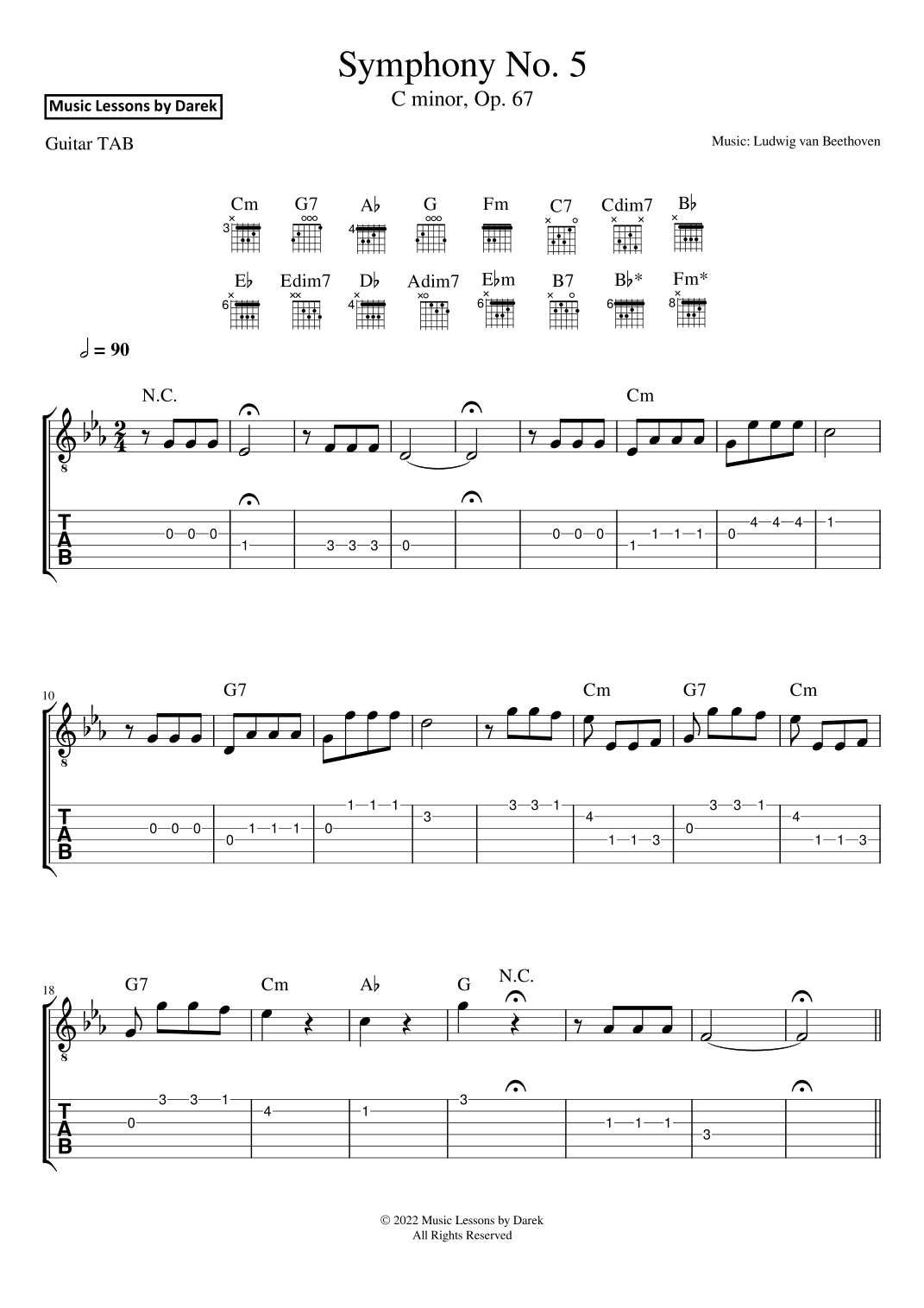 Symphony No. 5 (GUITAR TAB) C minor, Op. 67 [Ludwig van Beethoven] (arr. Darek)