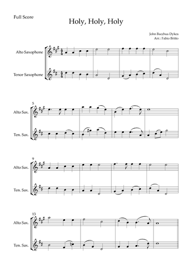 Holy, Holy, Holy (Traditional Christian Song) for Alto Saxophone & Tenor Saxophone Duo (arr. Fabio Britto)