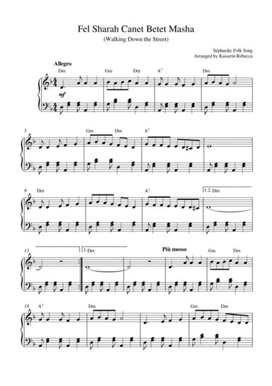 Fel Sharah Canet Betet Masha (Walking Down the Street) (for piano solo with chords) (arr. Kaiserin Rebecca)