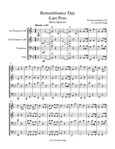 Remembrance Day. 'Last Post' (Brass Quartet) (arr. Jordan Grigg)
