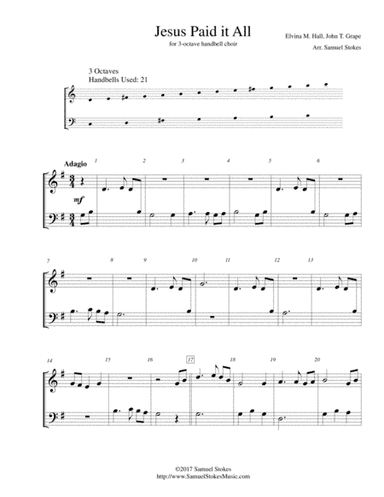Jesus Paid it All - for 3-octave handbell choir (arr. Samuel Stokes)