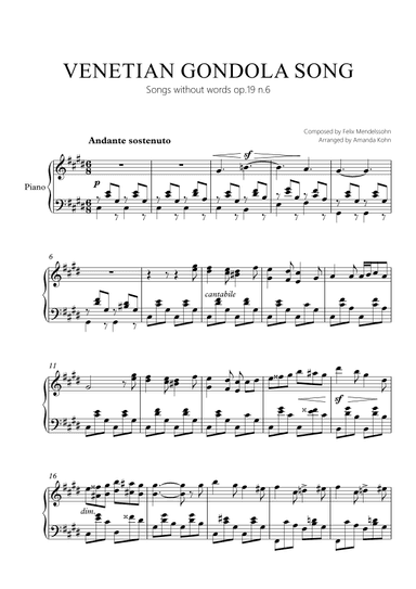 Venetian Gondola song op.19 n.6 - C#m (arr. Amanda Kohn)