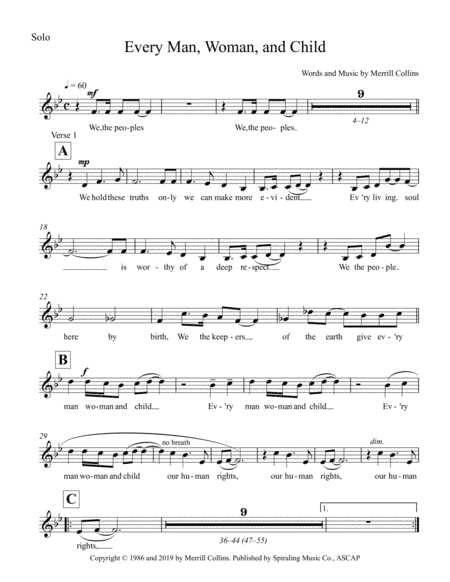 Every Man, Woman, and Child - Vocal Solo - Original - Bb Major