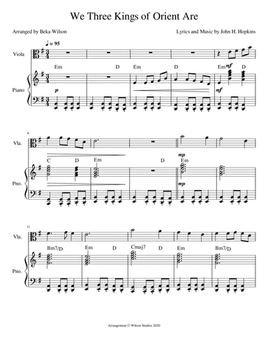 We Three Kings of Orient Are--viola solo (arr. Beka Wilson)