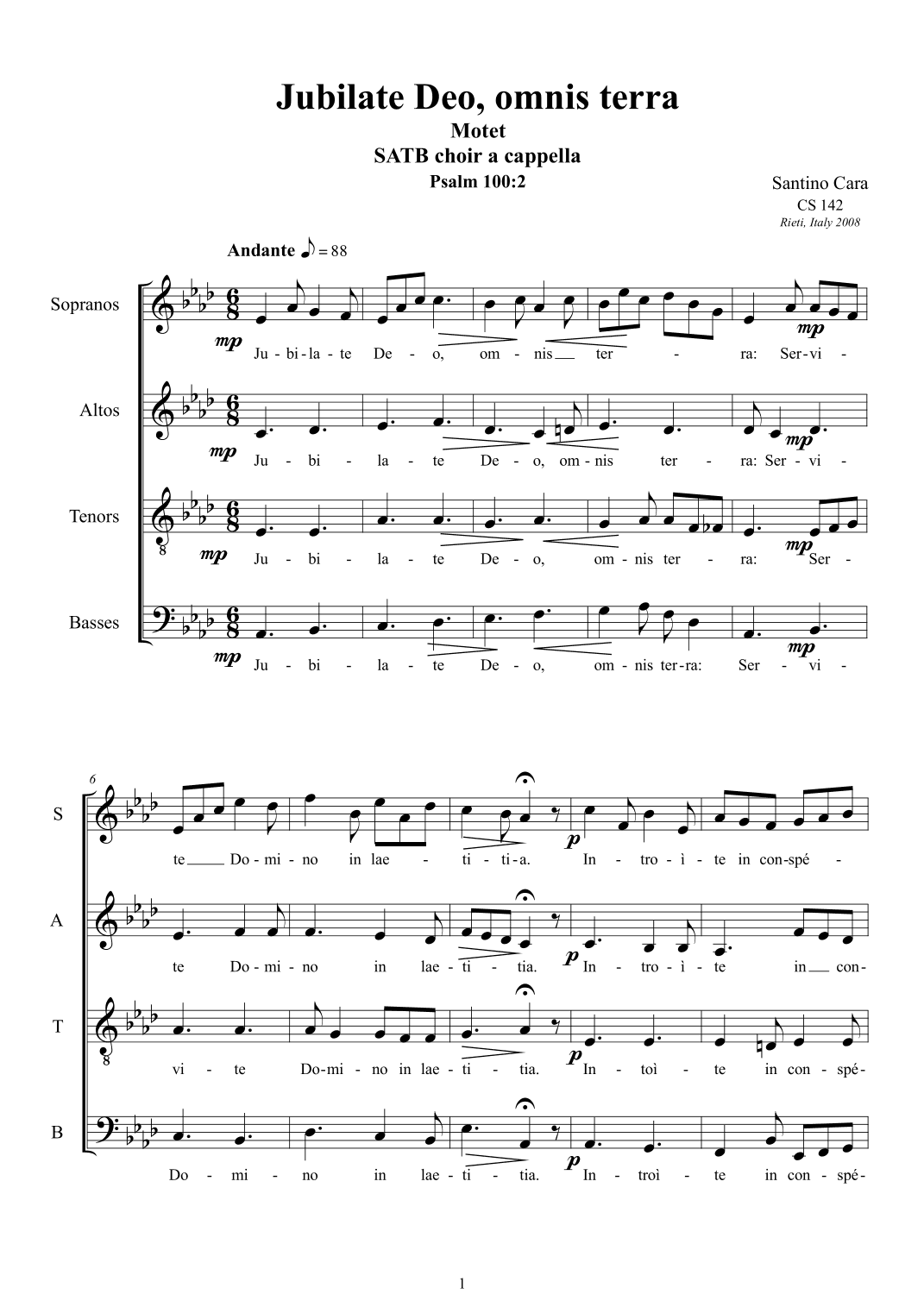 Jubilate Deo, omnis terra - Motet for Choir SATB a cappella