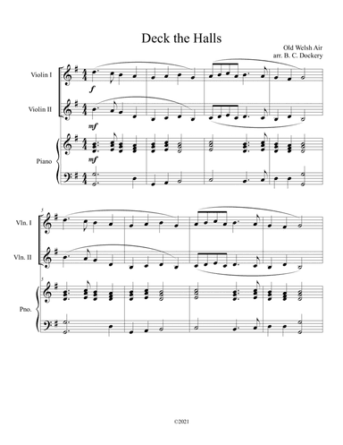 Deck the Halls (2 Violins and Piano) (arr. B. C. Dockery)