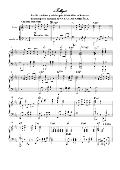 Follajes. Pasillo con letra y música por: Fabio Alberto Ramírez (arr. Juan Carlos Cortés Aguirre)