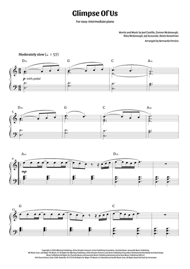Glimpse Of Us (arr. Bernardo Pereira)