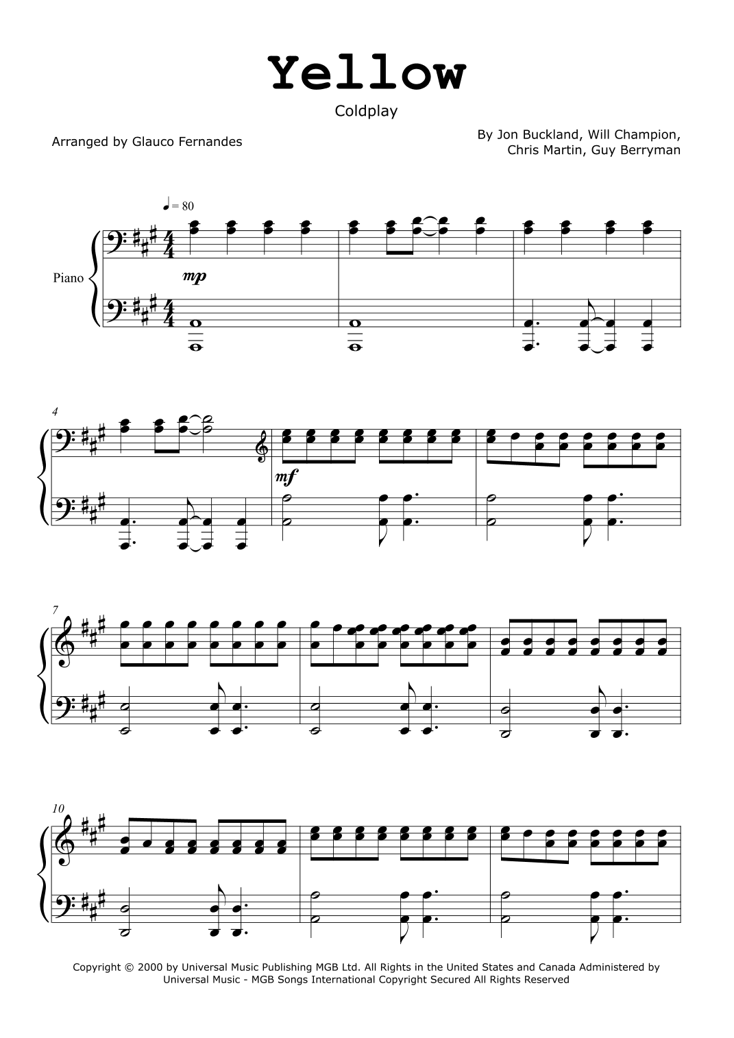 Yellow (arr. Glauco Fernandes)