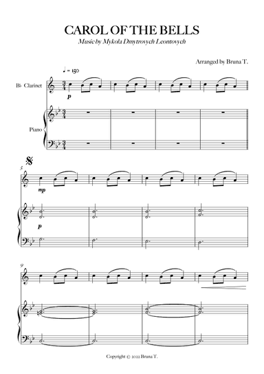 Carol of The Bells (Piano and Clarinet) (arr. Bruna T.)