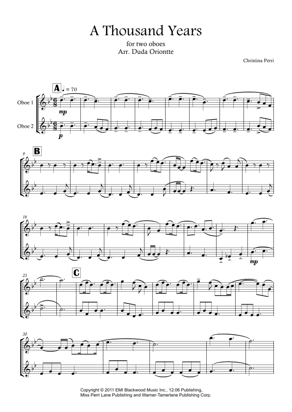 A Thousand Years (arr. Duda Oriontte)