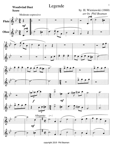Legende-Wieniawski-Woodwind duet (arr. Phil Beaman)