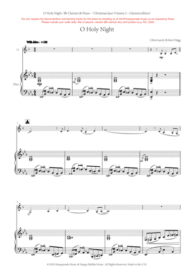 O Holy Night - Bb Clarinet and Piano (Jazz style) by Chris Lawry and Keri Degg. Includes FREE demo a