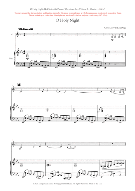 O Holy Night - Bb Clarinet and Piano (Jazz style) by Chris Lawry and Keri Degg. Includes FREE demo a