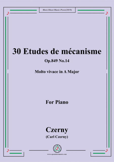 Czerny-30 Etudes de mécanisme,Op.849 No.14,Molto vivace in A Major,for Piano (arr. MSM)