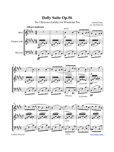 Gabriel Faure's Dolly Suite: No.1 Berceuse for Woodwind Trio (arr. Jim Paterson)