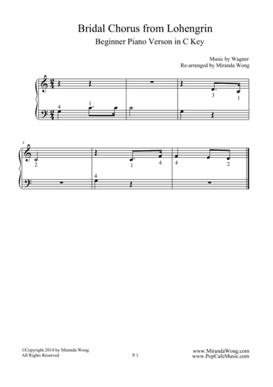 Bridal Chorus (from Lohengrin) - Beginner Piano Version in C Key (arr. Miranda Wong)