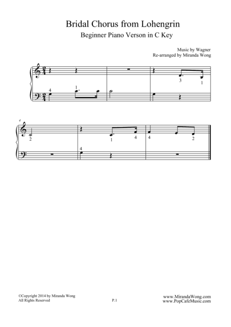 Bridal Chorus (from Lohengrin) - Beginner Piano Version in C Key (arr. Miranda Wong)