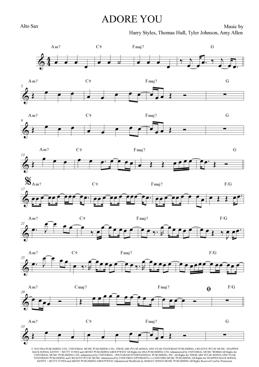 Adore You (arr. The Sheet Music Library)
