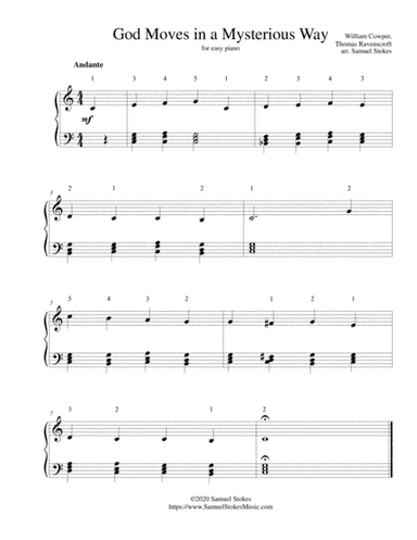 God Moves in a Mysterious Way (Ravenscroft setting) - for easy piano (arr. Samuel Stokes)
