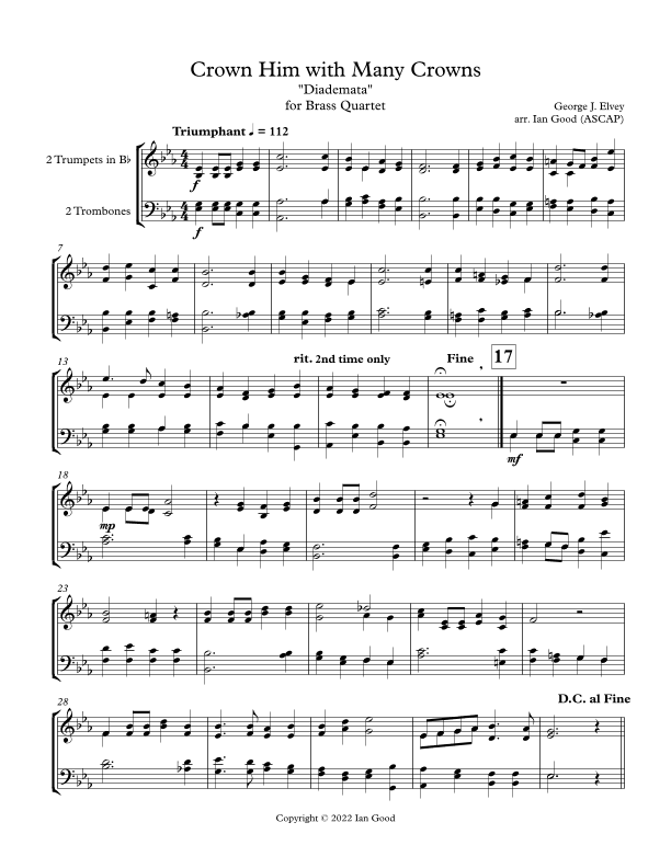 Crown Him with Many Crowns (Diademata) for Brass Quartet (arr. Ian Good)