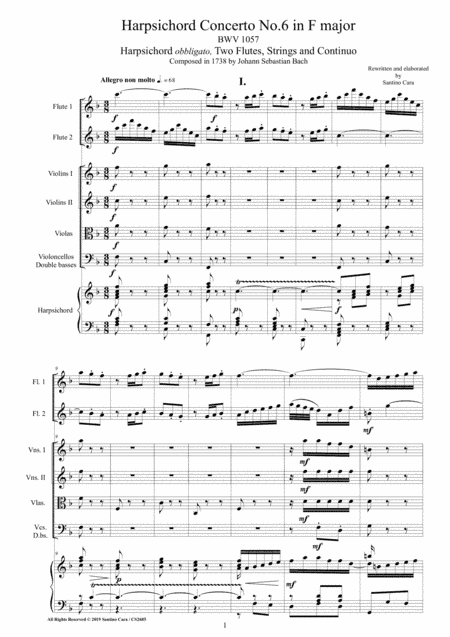 Bach - Harpsichord Concerto No.6 in F major BWV 1057 for Harpsichord and Orchestra (arr. Santino Cara)