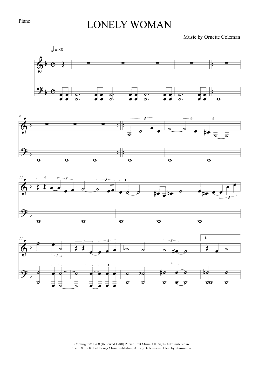 Lonely Woman (arr. The Sheet Music Library)
