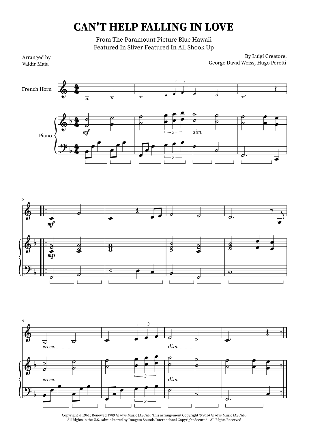 Can't Help Falling In Love (arr. Valdir Maia)