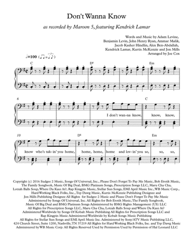 Don't Wanna Know (arr. Joe Cox)