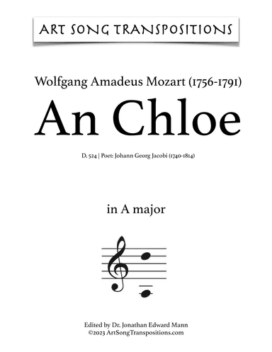 MOZART: An Chloe, K. 524 (transposed to A major) (arr. ArtSongTranspositions.com)