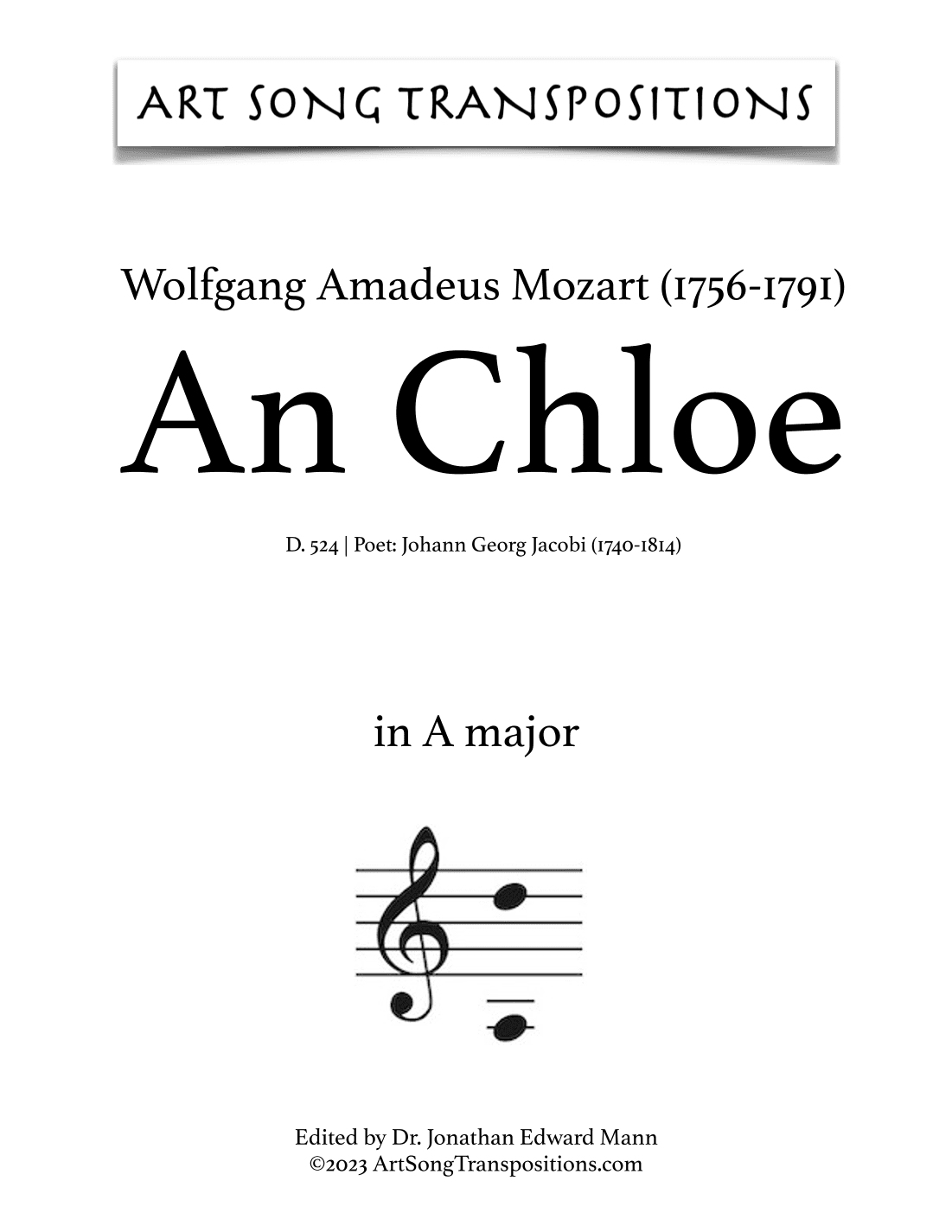 MOZART: An Chloe, K. 524 (transposed to A major) (arr. ArtSongTranspositions.com)