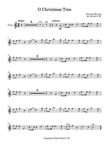 O Christmas Tree for violin and piano (easy) (arr. Daniel C. M.)