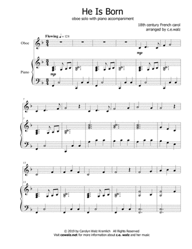 He Is Born - a Christmas duet for oboe and piano (arr. c.e. walz)