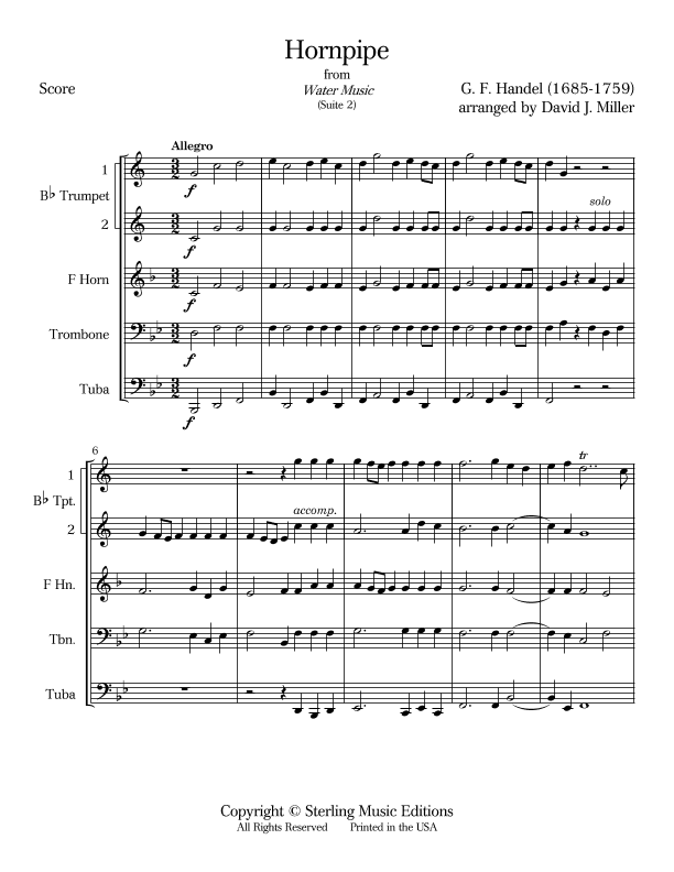 Alla Hornpipe from Water Music Suite No. 2 (arr. David J. Miller)