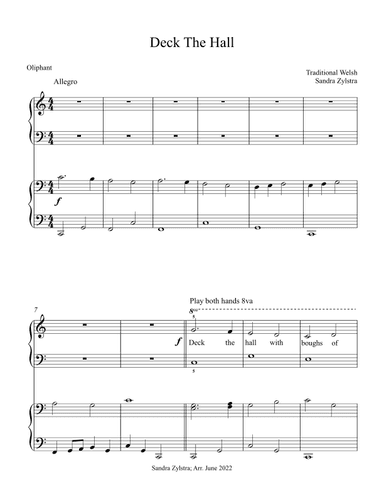 Deck The Hall (elementary piano with optional duet) (arr. Sandra Zylstra)