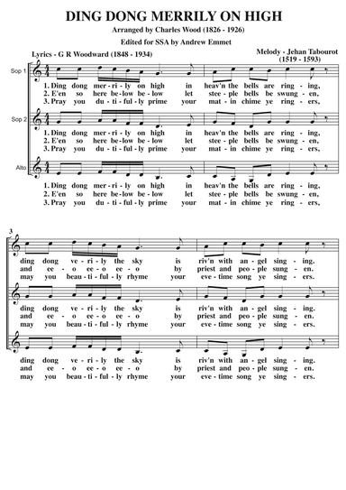 Ding Dong Merrily On High A Cappella SSA (arr. Arranged by Charles Wood (1826 - 1926) Edited for SSA by Andrew Emmet.)