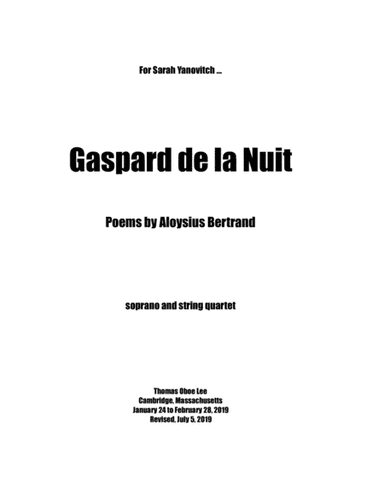 Gaspard de la Nuit (2019) for soprano and string quartet - Score Only
