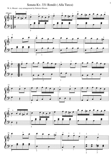Mozart Turkish Rondo easy piano (arr. Fabrizio Mocata)