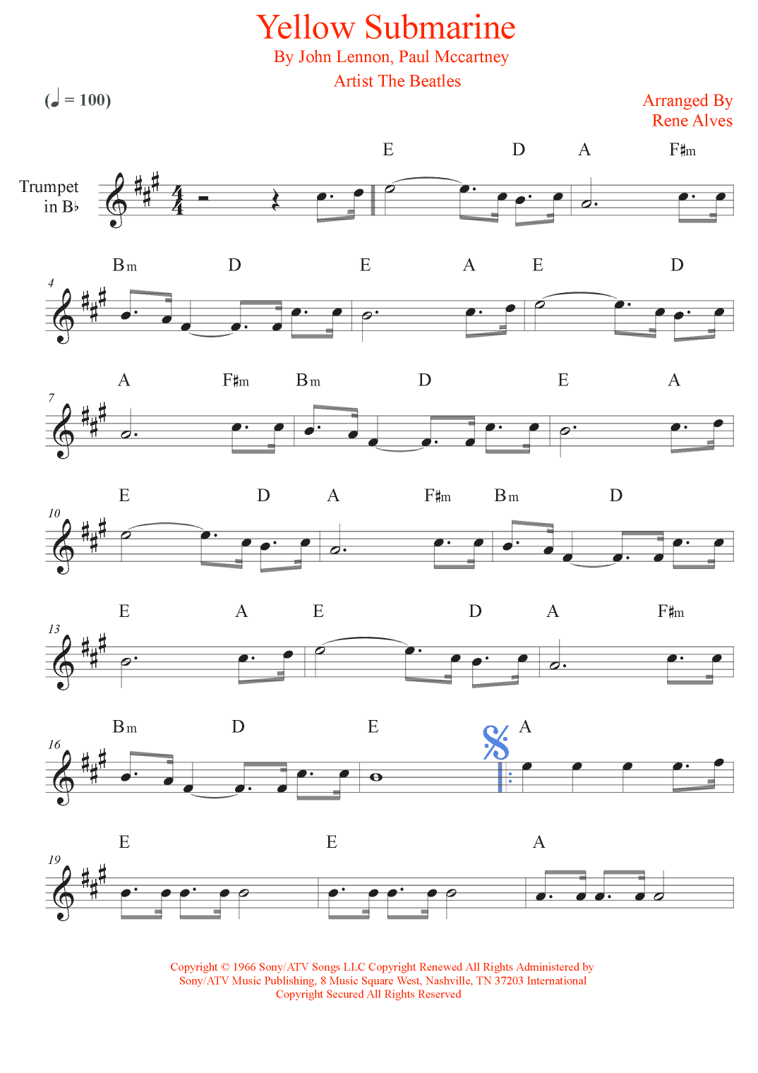 Yellow Submarine (arr. Rene Alves)