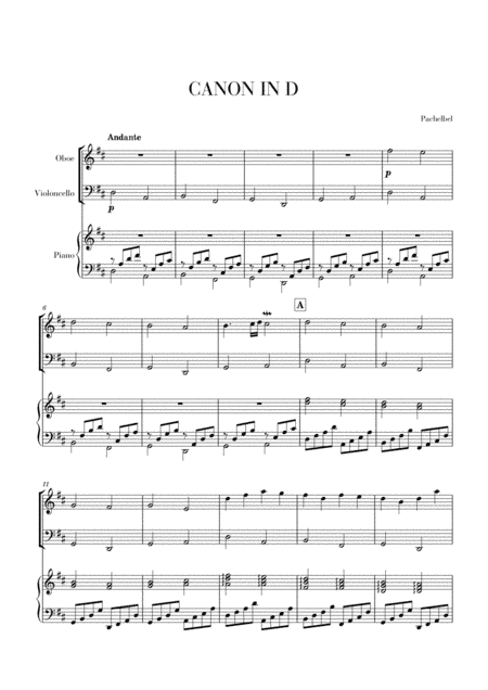Canon in D for Oboe, Cello and Piano (arr. Cadenza Editions)