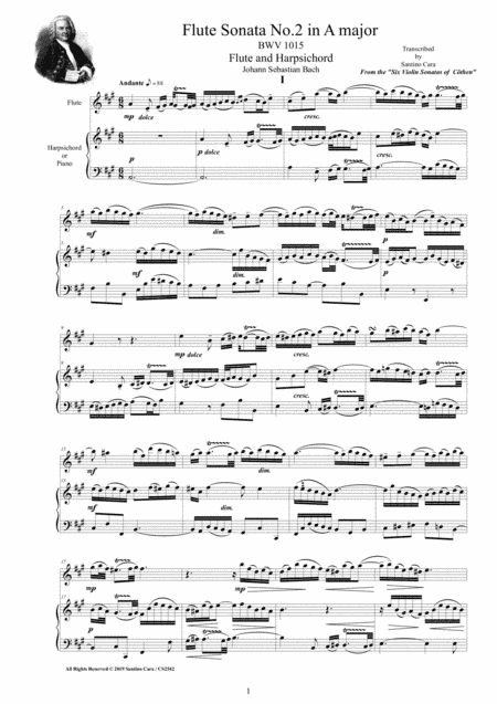 Bach - Flute Sonata No.2 in A major BWV 1015 for Flute and Harpsichord (or Piano) (arr. Santino Cara)