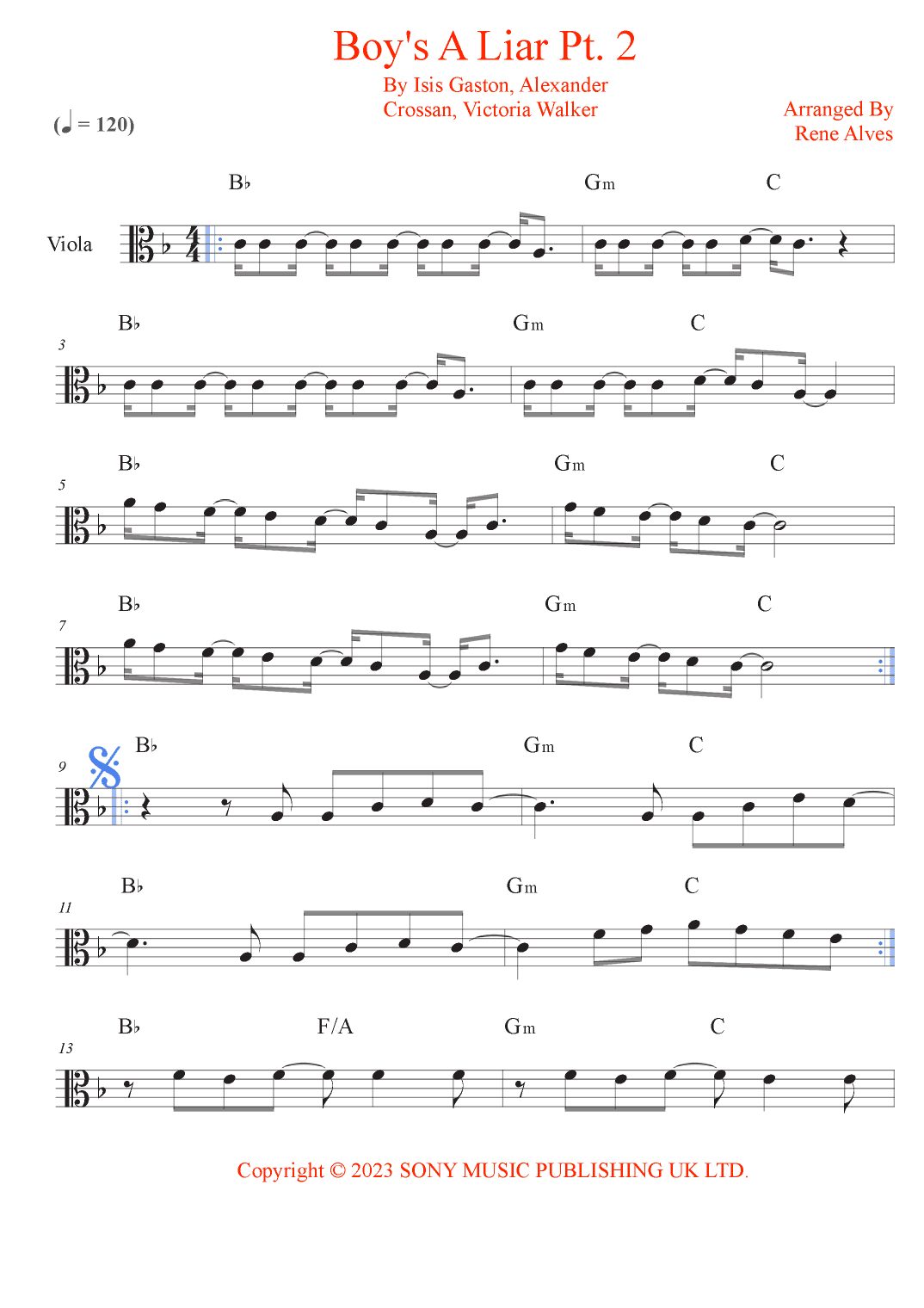 Boy's A Liar Pt. 2 (arr. Rene Alves)