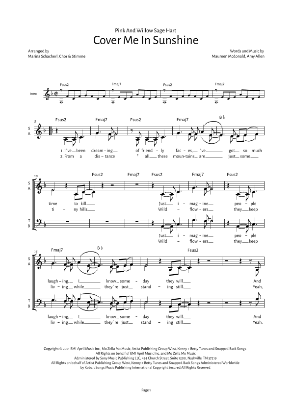 Cover Me In Sunshine (arr. Marina Schacherl)