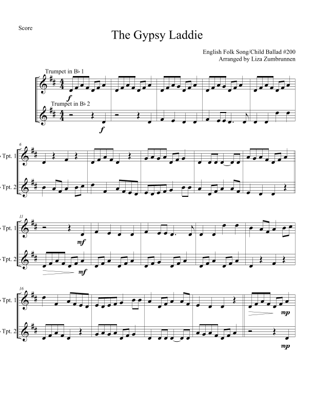 The Gypsy Laddie - Trumpet Duet (arr. Liza Zumbrunnen)