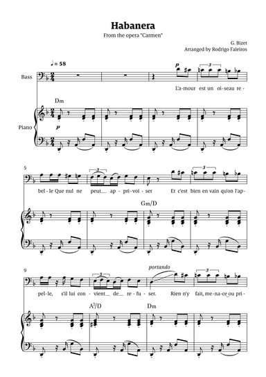 Habanera (for bass - D minor/major) (arr. Rodrigo Faleiros)