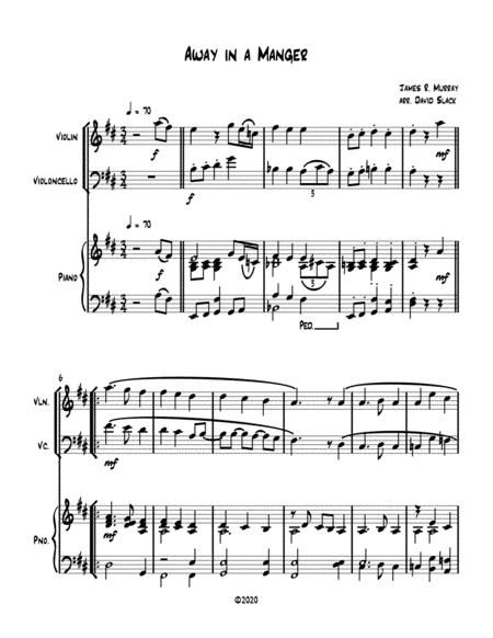 Away in a Manger (violin and cello duet) with optional piano accompaniment (arr. Dave Slack)