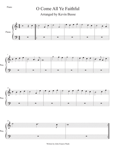 O Come All Ye Faithful (Easy key of C) Piano (arr. Kevin Busse)